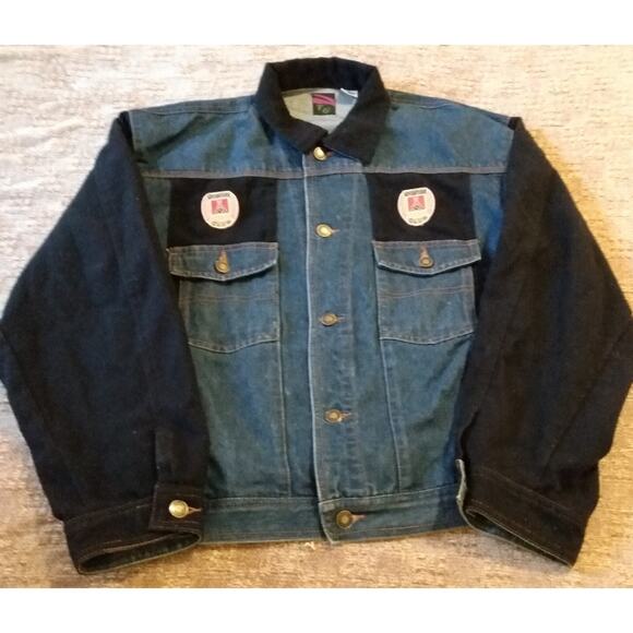 Vintage Handmade Unbranded Denim Jacket Unisex XL Adventure Club Patchwork Art - Picture 1 of 9